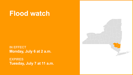 Update: Flood watch issued for Ulster and Dutchess counties for Monday and Tuesday due to significant rainfall