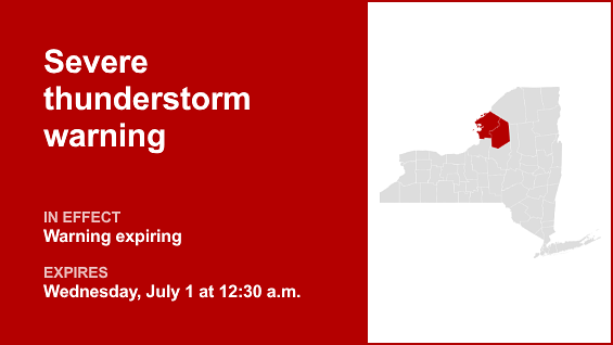 Update: The severe thunderstorm warning is likely to expire at 12:30 a.m.