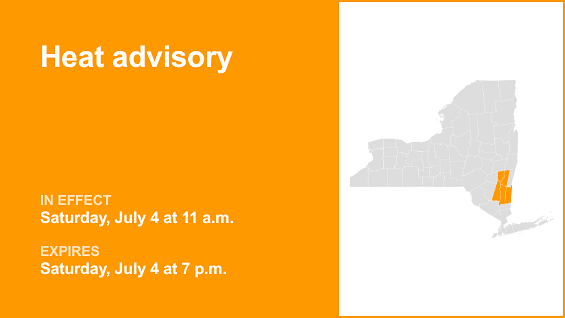 Heat advisory affecting Capital Region, Hudson Valley Saturday