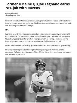 Former UMaine QB Joe Fagnano earns NFL job with Ravens
