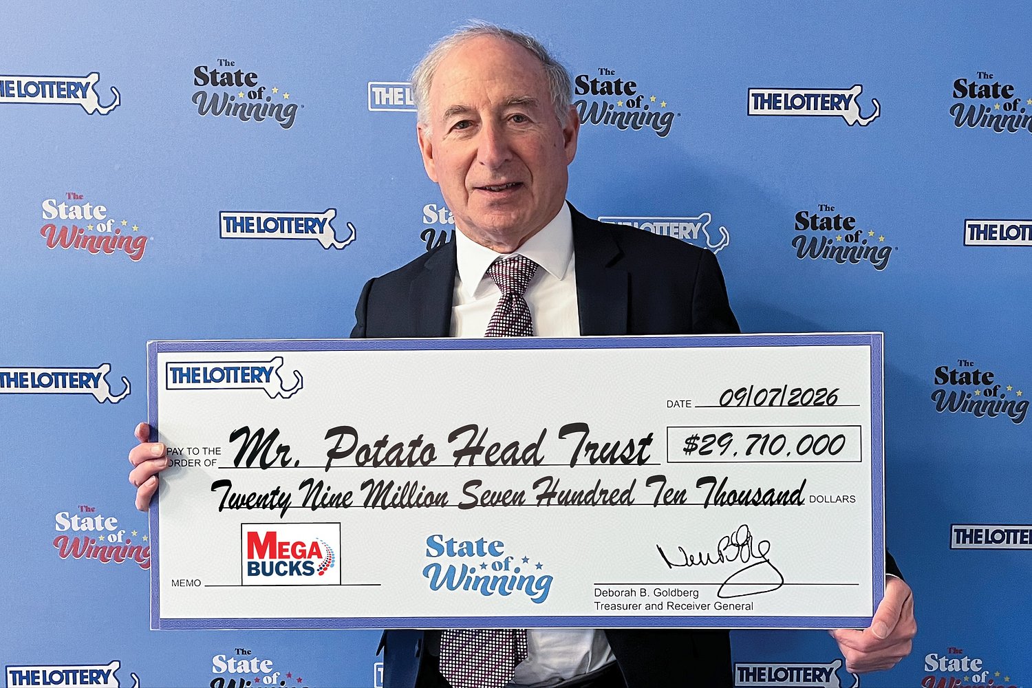 $29.71M record lottery jackpot claimed by Mr. Potato Head Trust