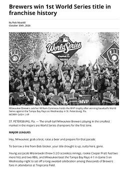 Brewers win 1st World Series title in franchise history