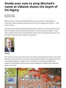 Divide over vote to strip Mitchell’s name at UMaine shows the depth of his legacy