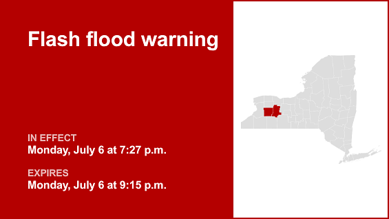 Update: Livingston and Wyoming counties under a flash flood warning Monday night caused by thunderstorms