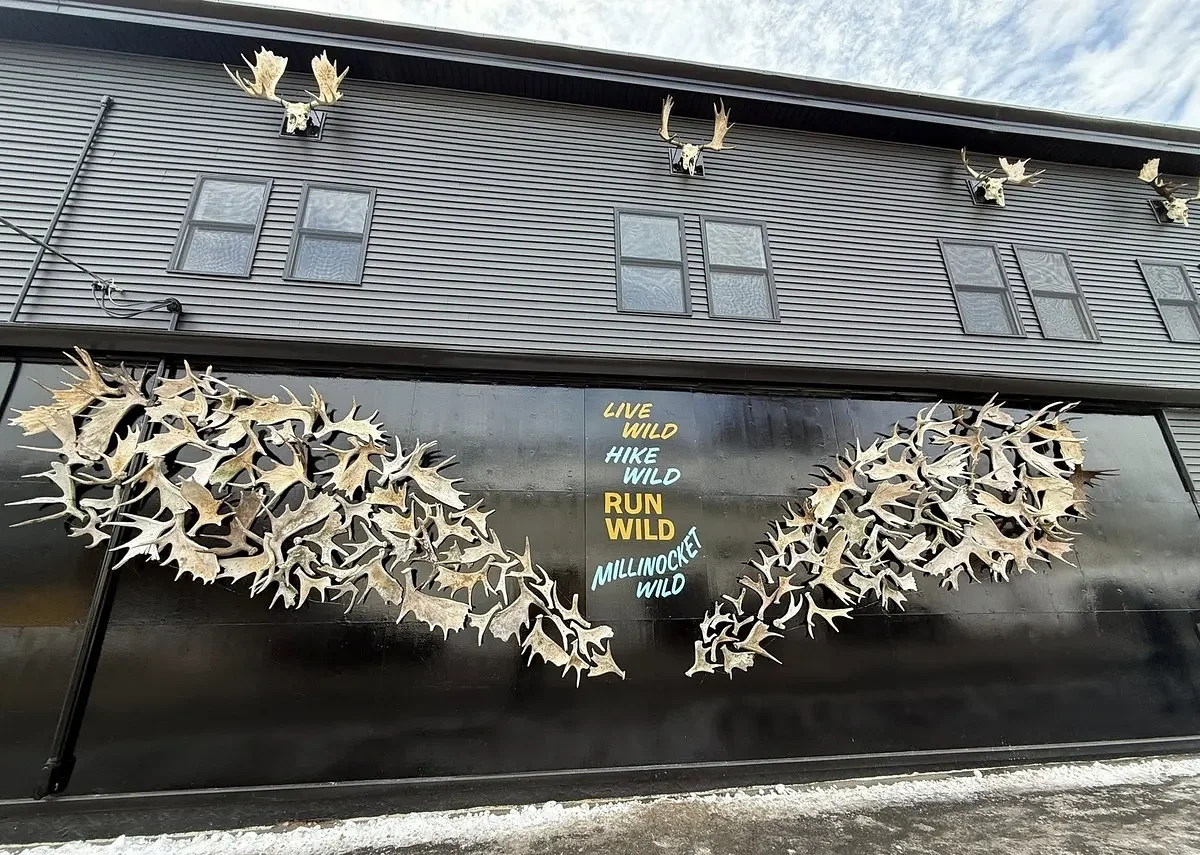 Downtown Millinocket’s new moose antler wing mural is a photo destination