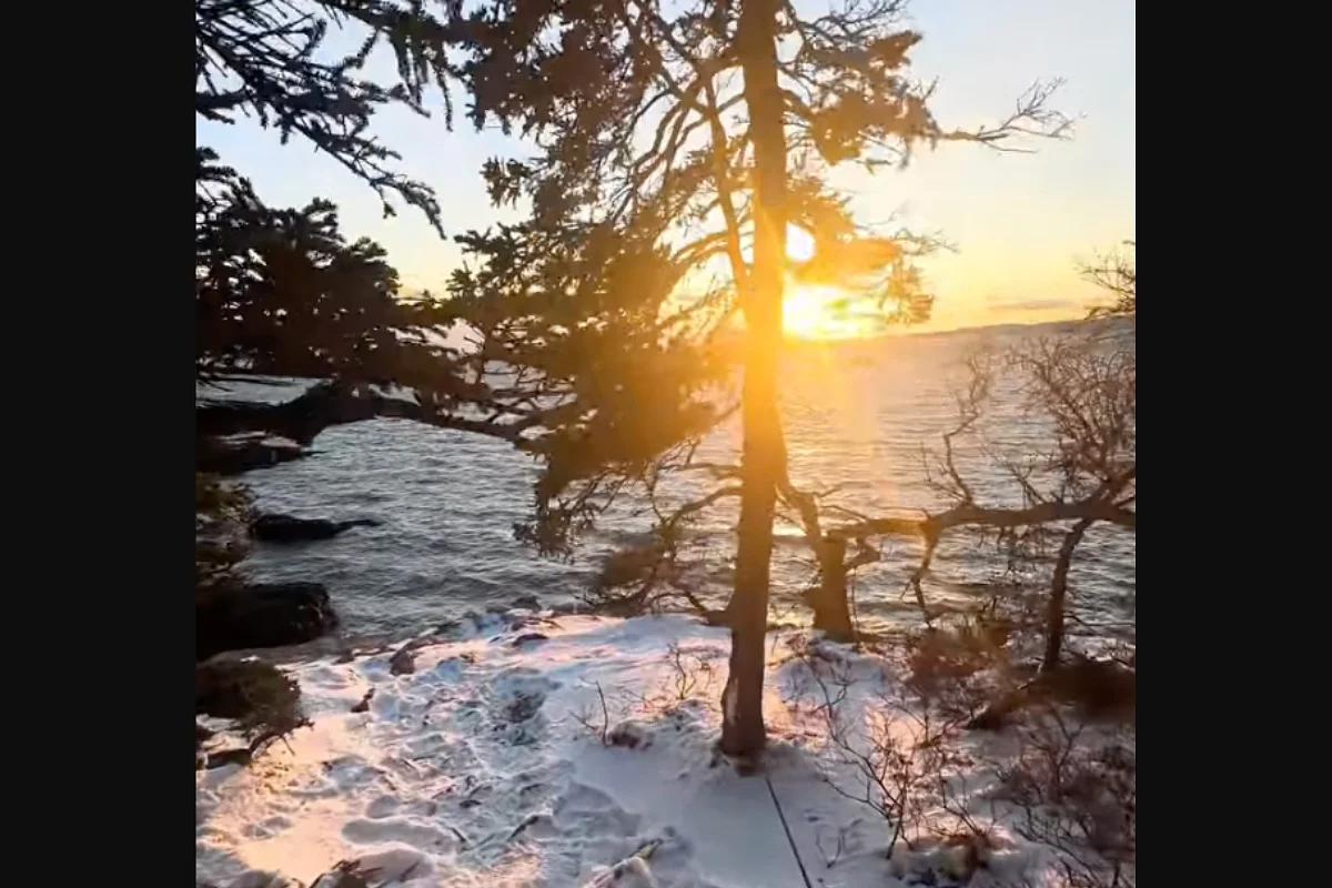 Video: Winter sunset highlights snow-covered cliffs at Acadia National Park