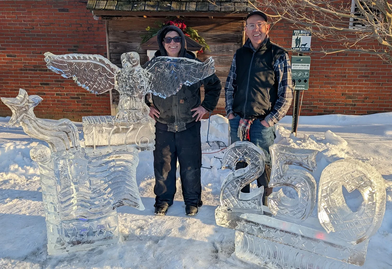 Ice Breakers carve patriotic sculpture for Wilton Winter Festival