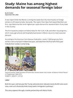 Study: Maine has among highest demands for seasonal foreign labor