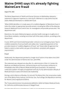 Maine DHHS says it’s already fighting MaineCare fraud