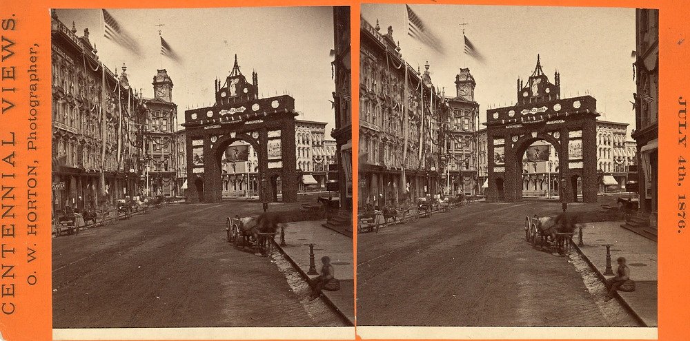 The July 4, 1876, centennial parade that drew 40,000 to the streets of Grand Rapids