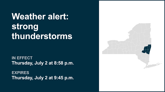 Update: Weather alert issued for strong thunderstorms in Capital Region Thursday night — gusts as high as 55 mph