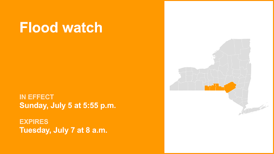Southern Tier placed under a flood watch until Tuesday morning triggered by heavy downpours
