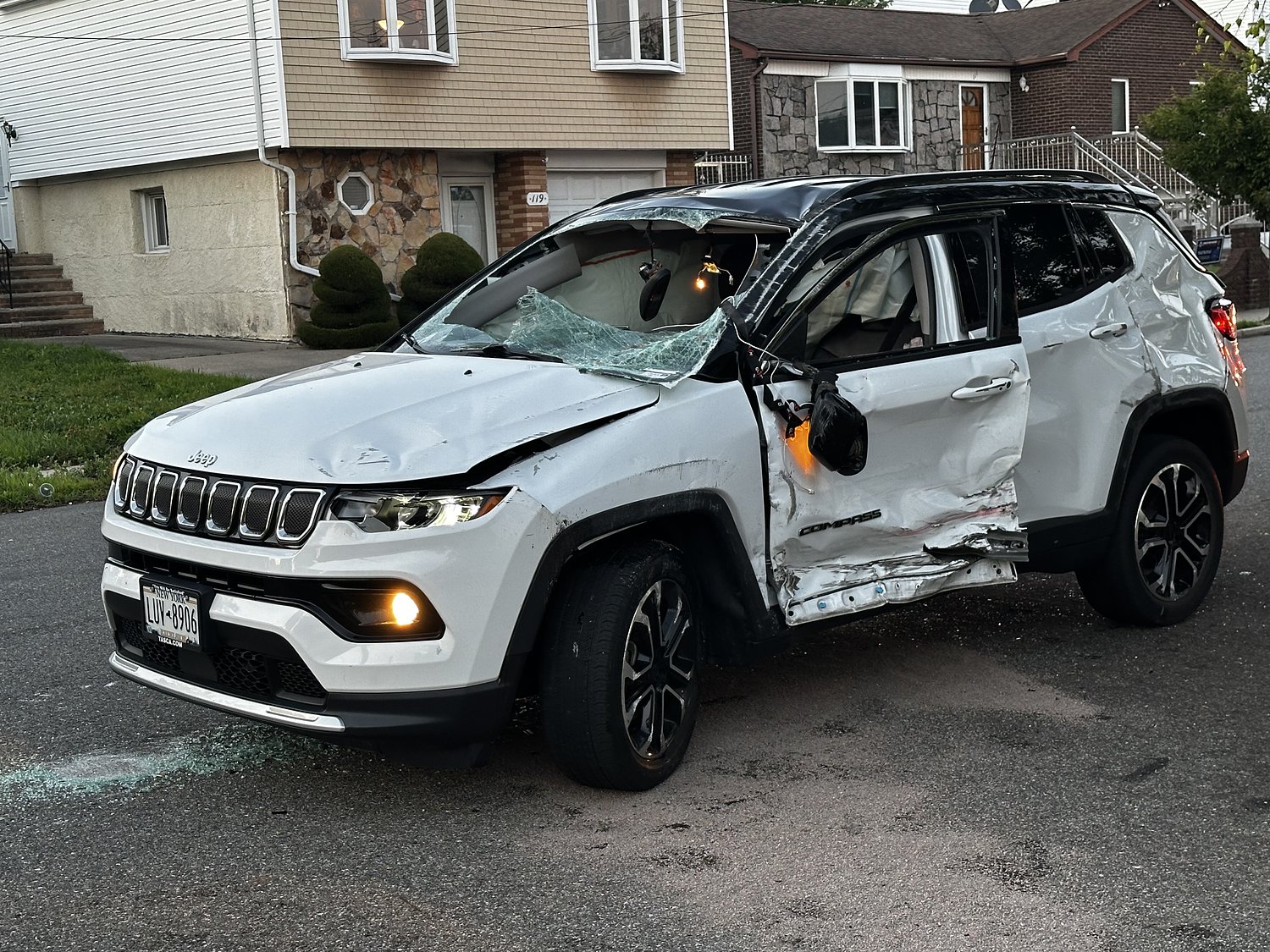 Vehicle overturns after 2-car crash in Meiers Corners on Staten Island