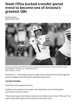 Noah Fifita bucked transfer portal trend to become one of Arizona’s greatest QBs