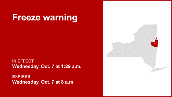 Update: Freeze warning in place for Capital Region until Wednesday morning