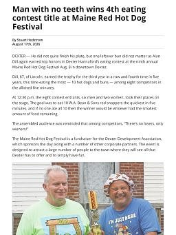 Man with no teeth wins 4th eating contest title at Maine Red Hot Dog Festival