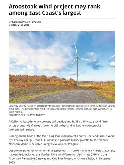 Aroostook wind project may rank among East Coast’s largest