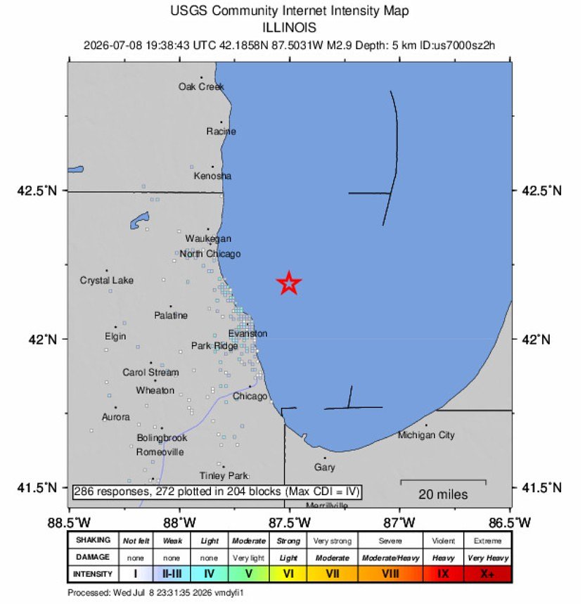 Earthquake in Lake Michigan: 2.9 magnitude quake hits