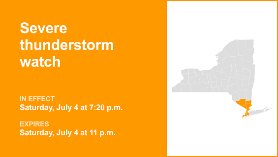 Update: Severe thunderstorm watch issued for Hudson Valley until Saturday night