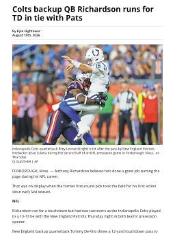 Colts backup QB Richardson runs for TD in tie with Pats