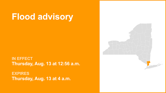 Update: Westchester County placed under a flood advisory until early Thursday morning caused by substantial downpours