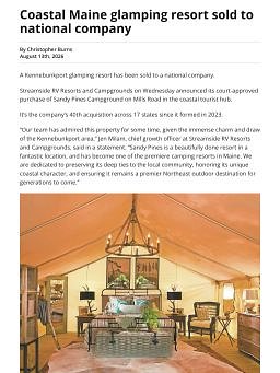 Coastal Maine glamping resort sold to national company