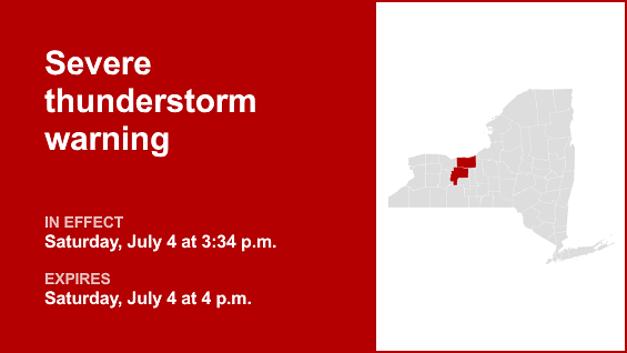 Update: Thunderstorms with quarter-sized hail and damaging winds in Ontario and Wayne counties Saturday
