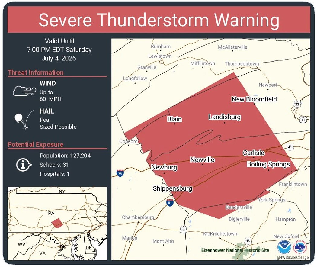 Thunderstorm alerts in effect for central Pa. tonight