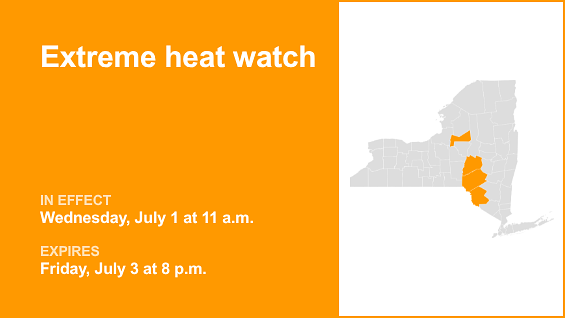 Extreme heat watch in place for parts of Upstate NY from Wednesday to Friday