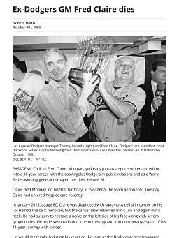 Ex-Dodgers GM Fred Claire dies