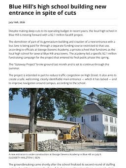 Blue Hill’s high school building new entrance in spite of cuts