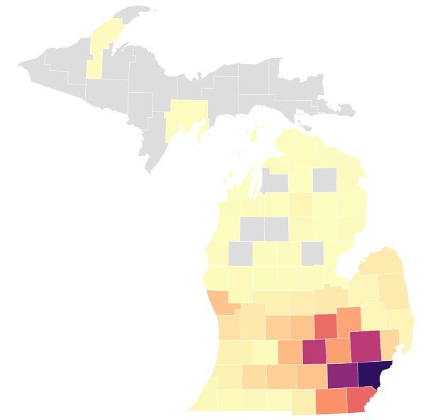 Where are Michigan’s hotspots for parasite causing explosive diarrhea?