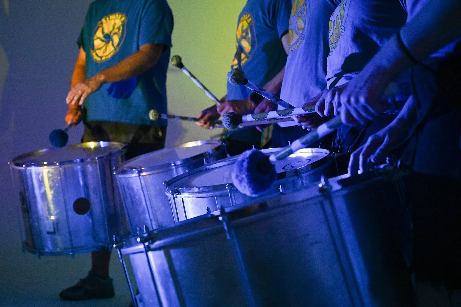 See how Samba Ja, Eugene’s samba-reggae drum group, builds a rhythm piece by piece