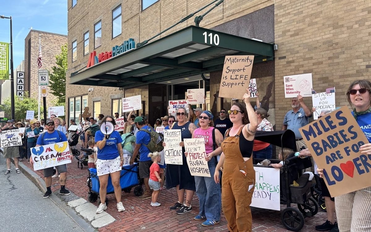 Dozens rally ahead of MaineHealth board vote on closure of Damariscotta birthing unit