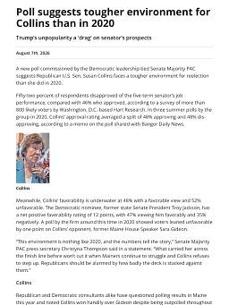 Poll suggests tougher environment for Collins than in 2020