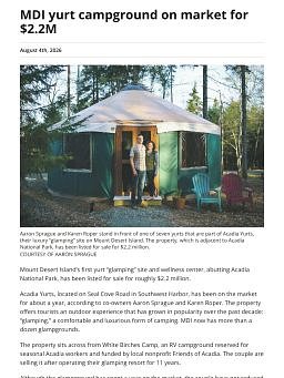 MDI yurt campground on market for $2.2M