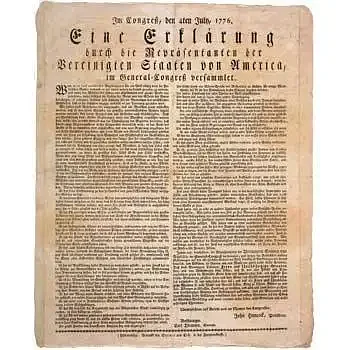 The first newspaper to report on the Declaration of Independence published in German