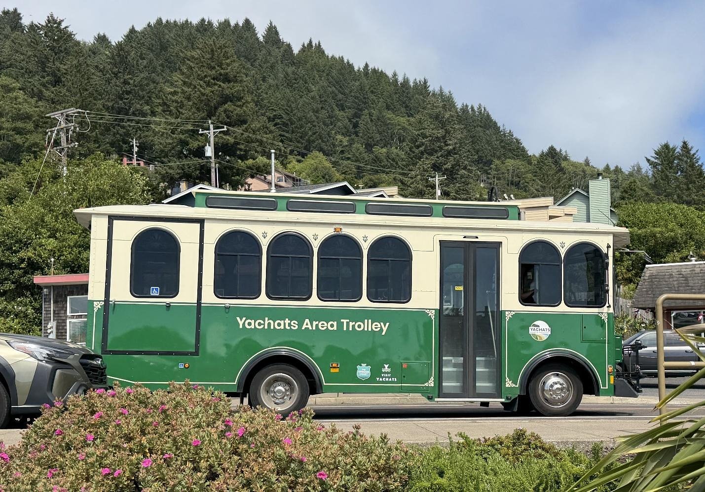 Hop a free trolley to escape crowds, explore around the edges of bustling Yachats