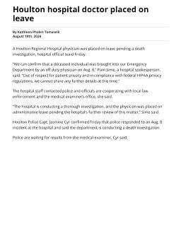 Houlton hospital doctor placed on leave