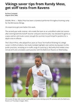 Vikings savor tips from Randy Moss, get stiff tests from Ravens