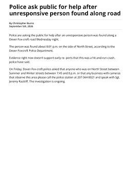 Police ask public for help after unresponsive person found along road