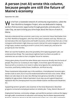 A person (not AI) wrote this column, because people are still the future of Maine’s economy