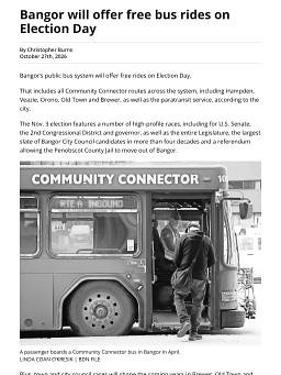 Bangor will offer free bus rides on Election Day