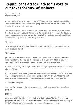 Republicans attack Jackson’s vote to cut taxes for 90% of Mainers