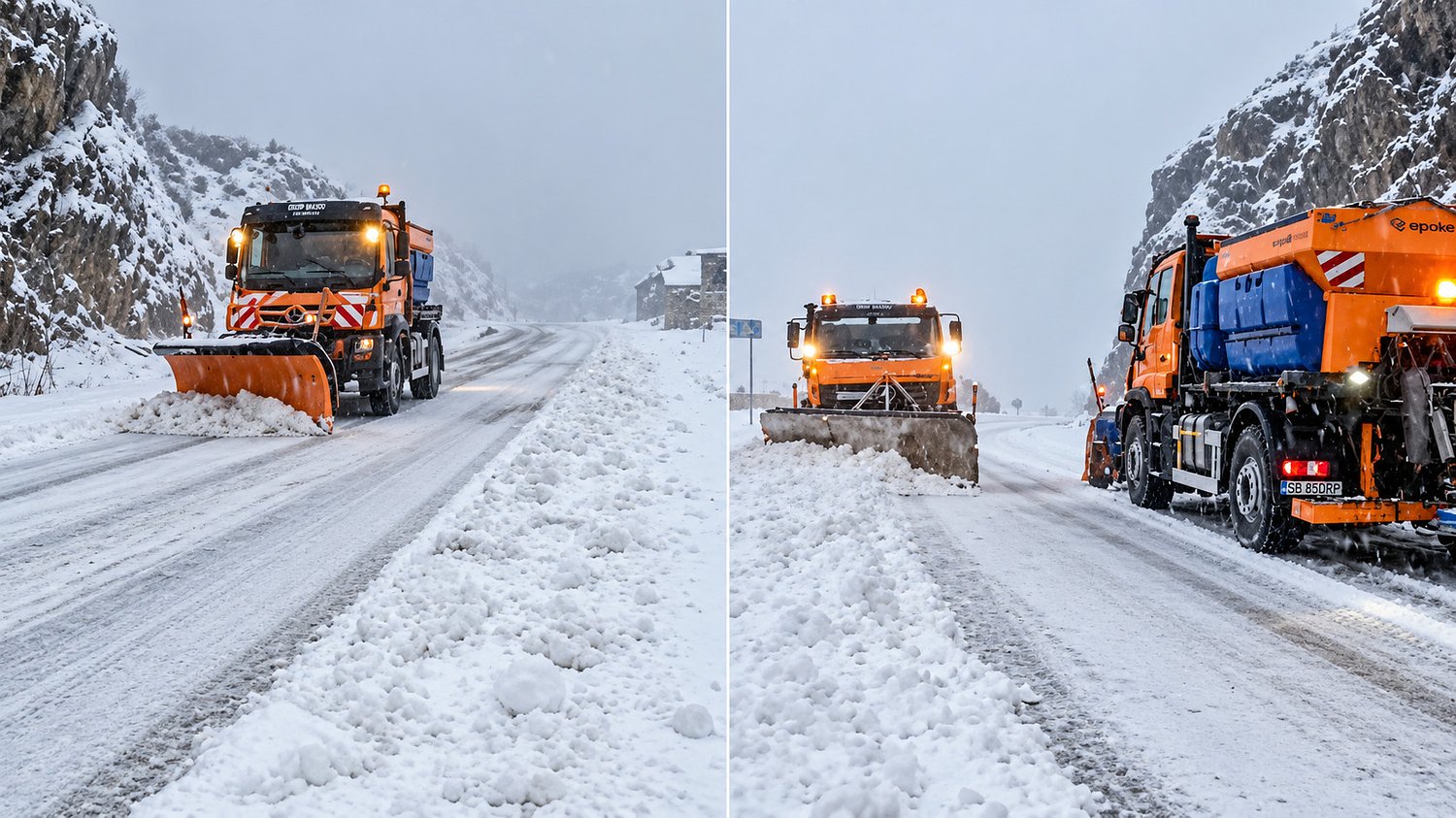 Ninsoare puternică pe Transfăgărășan: drumarii au împrăștiat peste 5 tone de sare / video