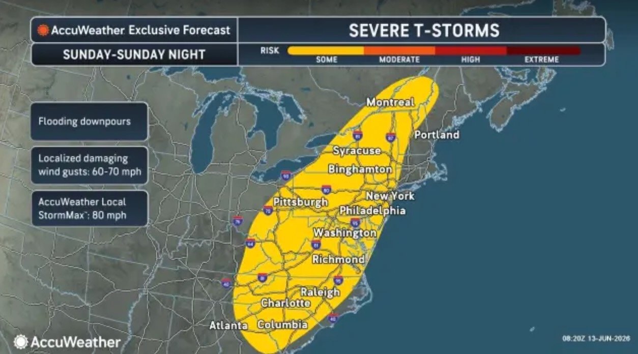 N.Y. weather: Severe storms possible Sunday as cold front brings threat of damaging winds