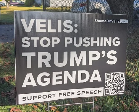 Lawn-sign campaign targets Velis over antisemitism report