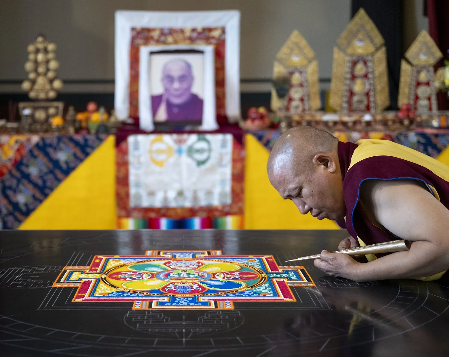 A masterpiece meant to vanish: Tibetan monks create — then destroy — intricate sand mandala at UMass to symbolize impermanence