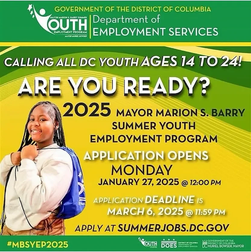 Applications for 2025 Mayor Marion S. Barry Summer Youth Employment Program open