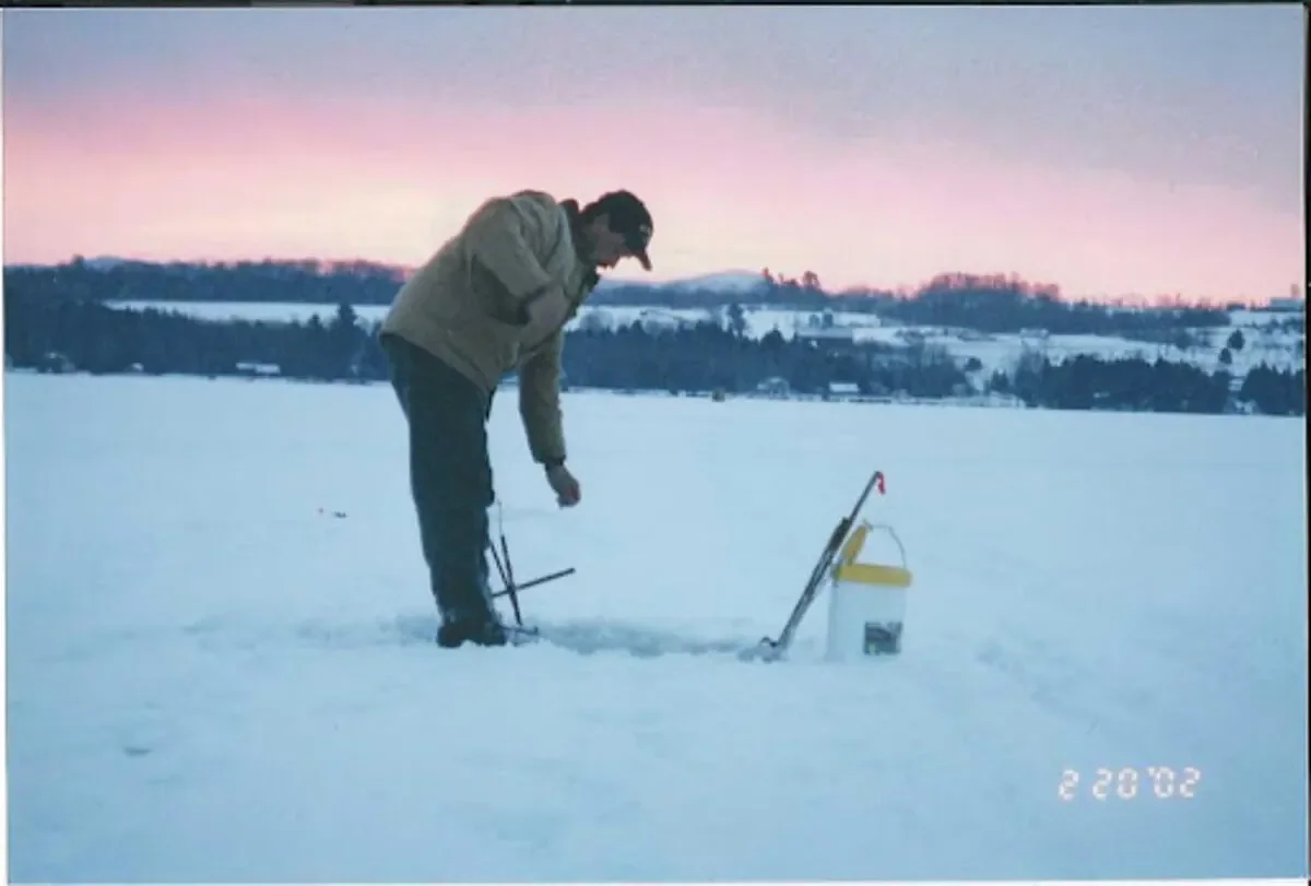My misadventures ice fishing on Jordan Pond include getting a lure stuck in my nose